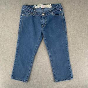 Mecca Femme‎ Cropped Jeans Size 9/10 Embroidered Design Low Rise 78% Cotton